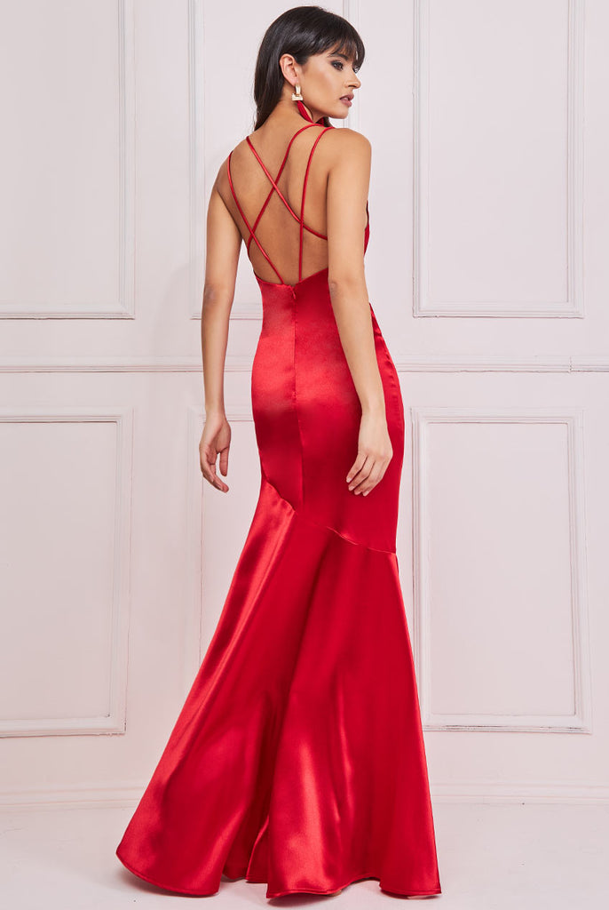 Zena Red Satin Cowl Gown