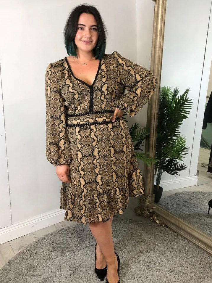 Snake print dress brown